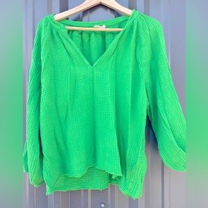 Nation LTD crinkle cotton split neck top
